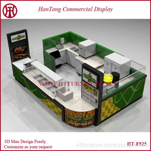 wooden sweet cup corn kiosk design with sinks/menus/light boxes